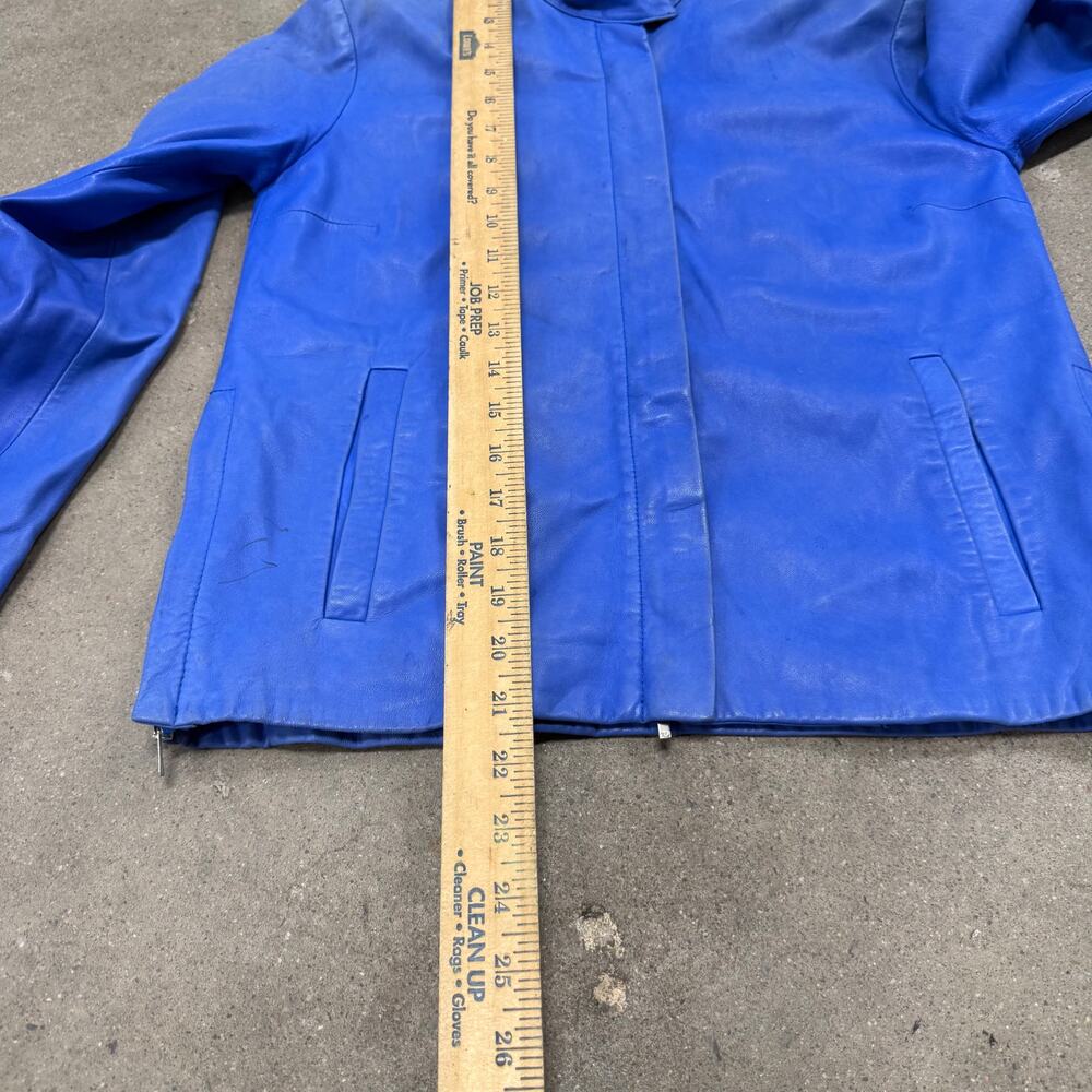 Vintage Ralph Lauren Golf Genuine Leather Jacket Blue Full Zip Lined Women Small - Picture 8 of 8